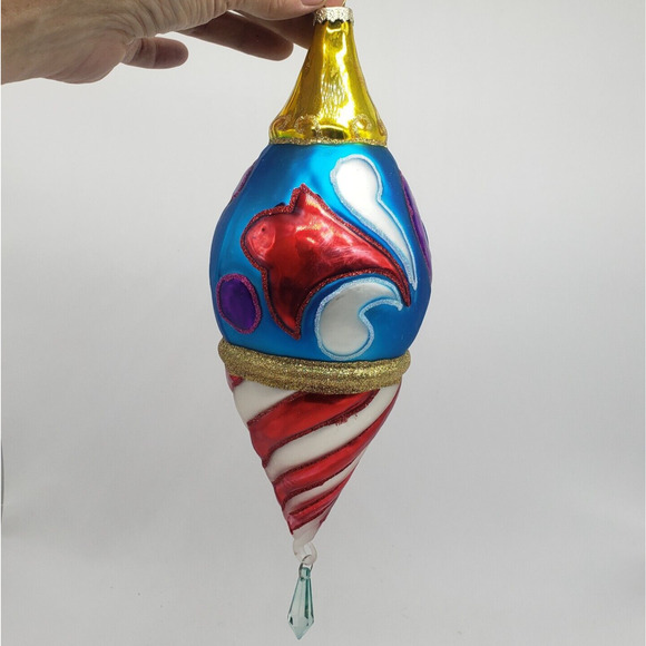 2012 Jim‎ Shore Jumbo Hand Painted Swirl Drop Glass Christmas Ornament 12" Long - Picture 1 of 10